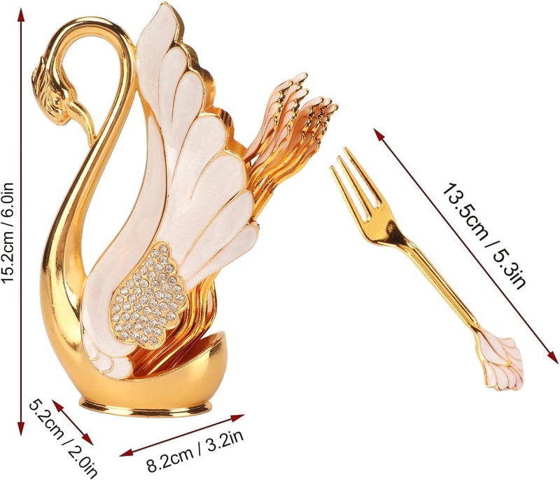 Fdit Swan Base Tableware Set, Gold Alloy Coffee Spoon Fork Holder with Rhinestones Smooth Edge Dessert Utensil Set for Bistro Bar Party (Golden White Fork) - Image 2